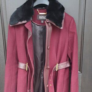 Badgley Mischka Burgundy Wool Leather Coat Fashion Women Casual Formal Size M
